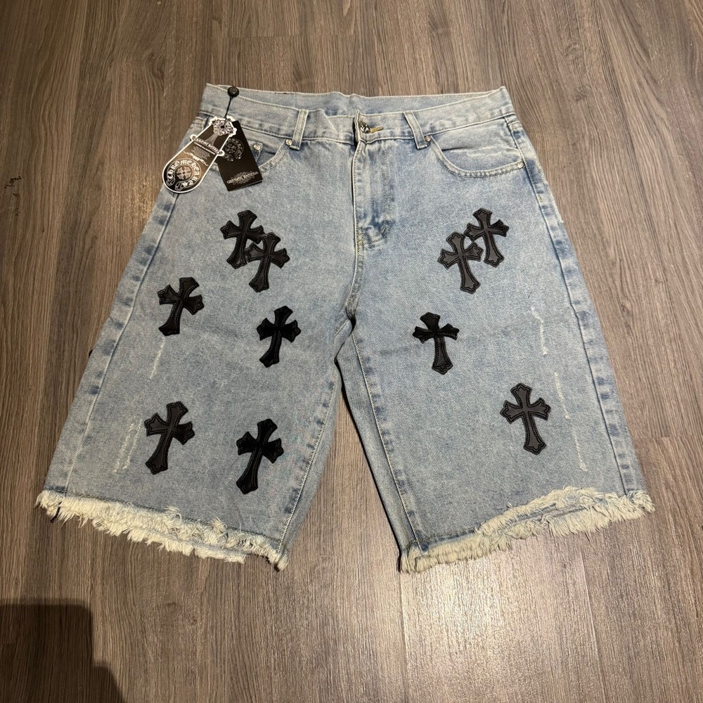 Chrome Hearts Light Blue Denim with Black Crosses